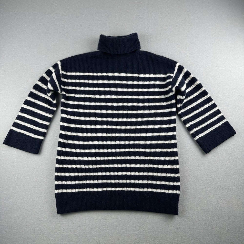 Lauren Ralph Lauren Sweater Womens L Navy Blue Wool Cashmere Striped Turtleneck